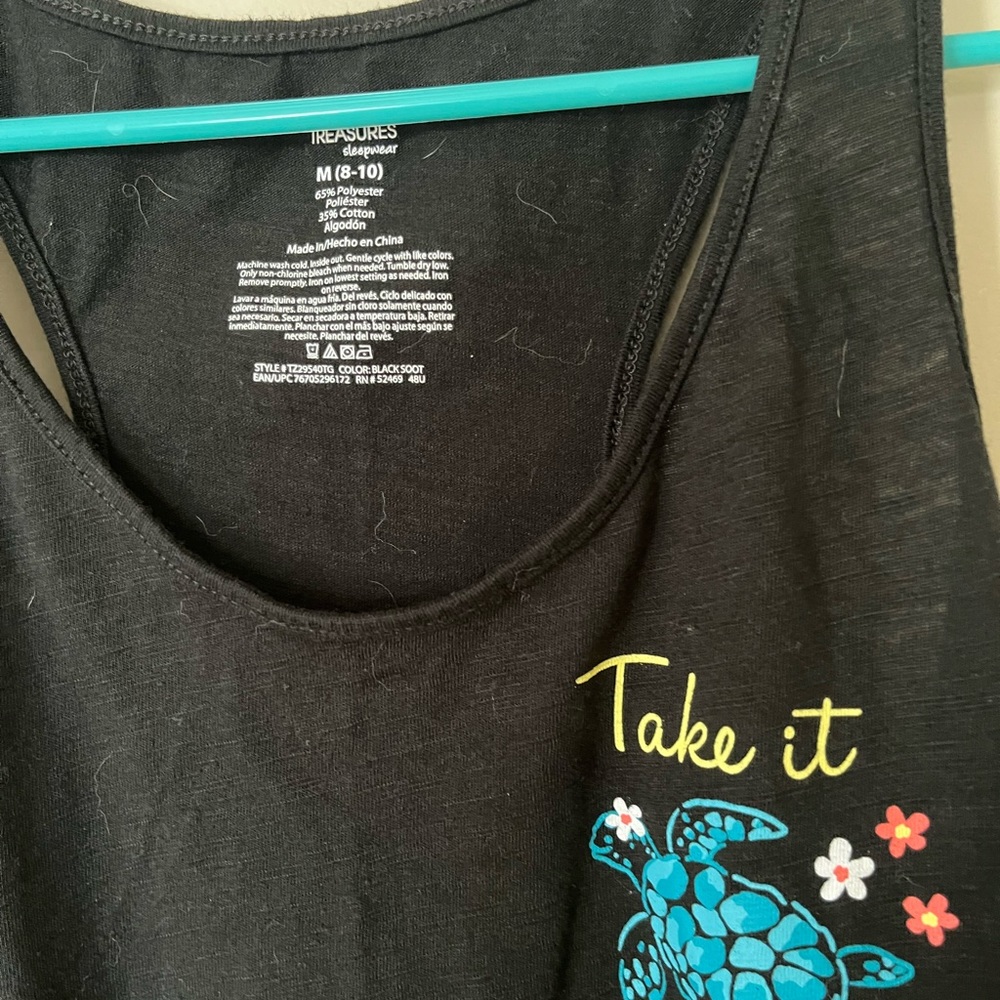 Black Women's Tank Top with Blue Turtle Design